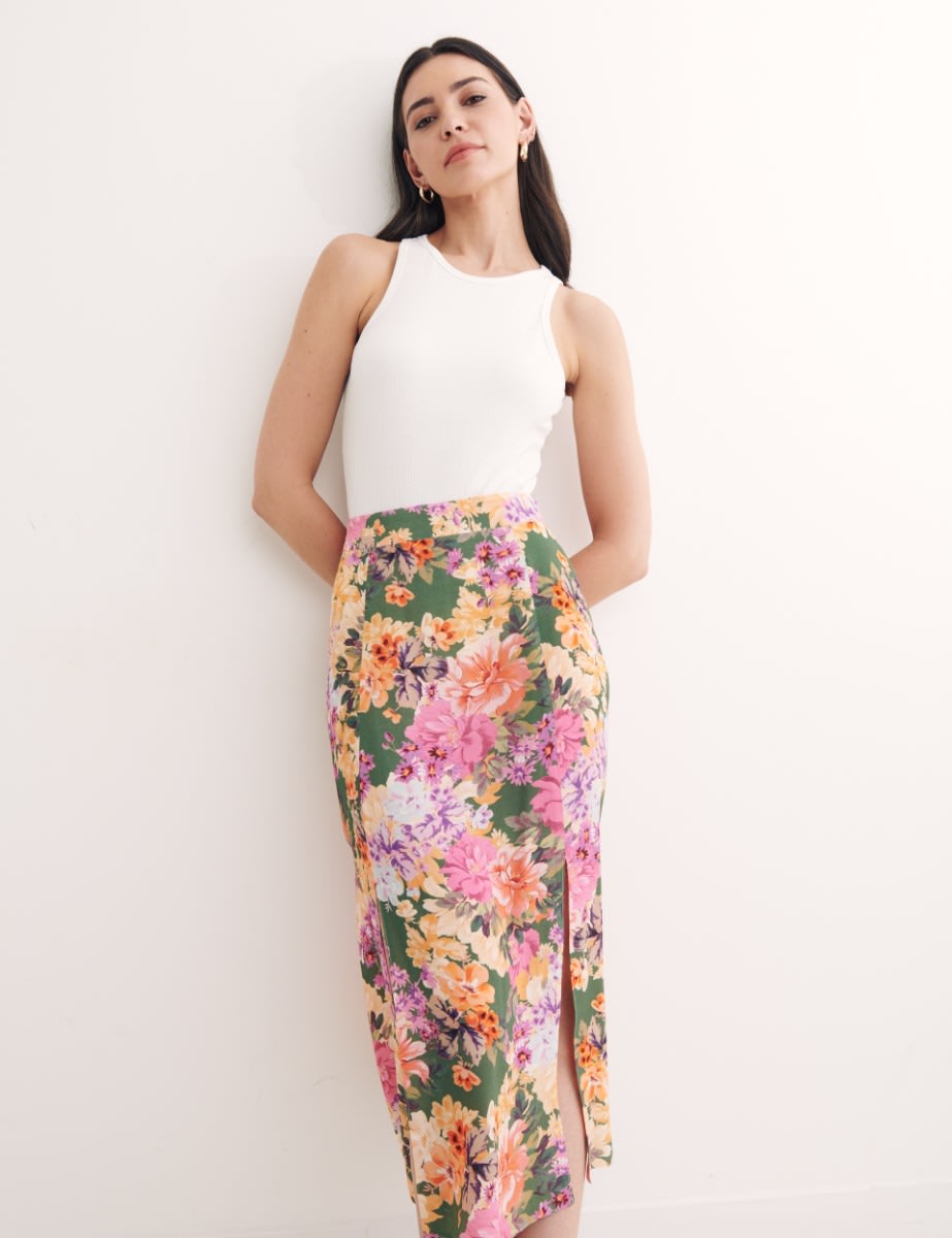 Green Big Floral Sara Skirt