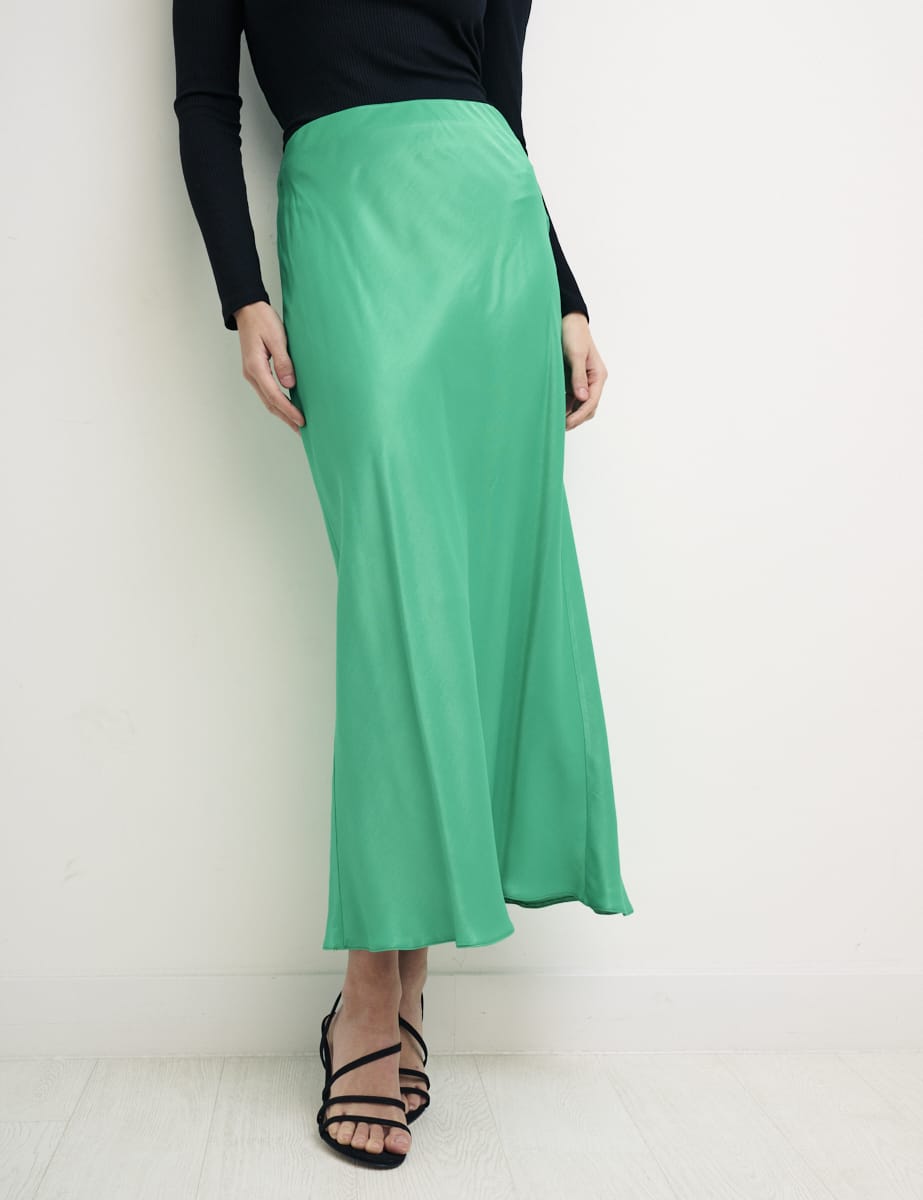 Green Mila Satin Slip Skirt