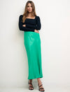 Green Mila Satin Slip Skirt