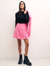 Pink Dogtooth Check Pearl Mini Skirt