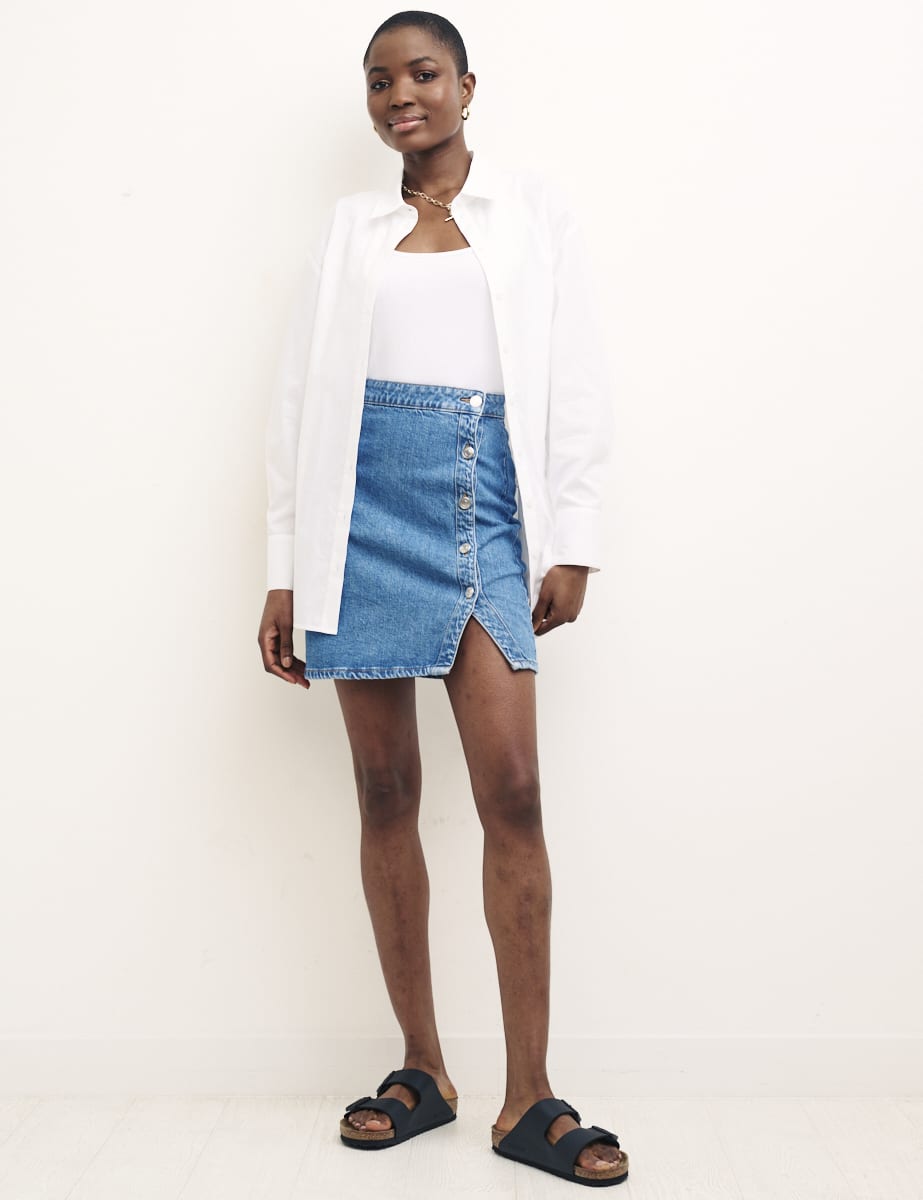 Blue Denim Button Mini Skirt