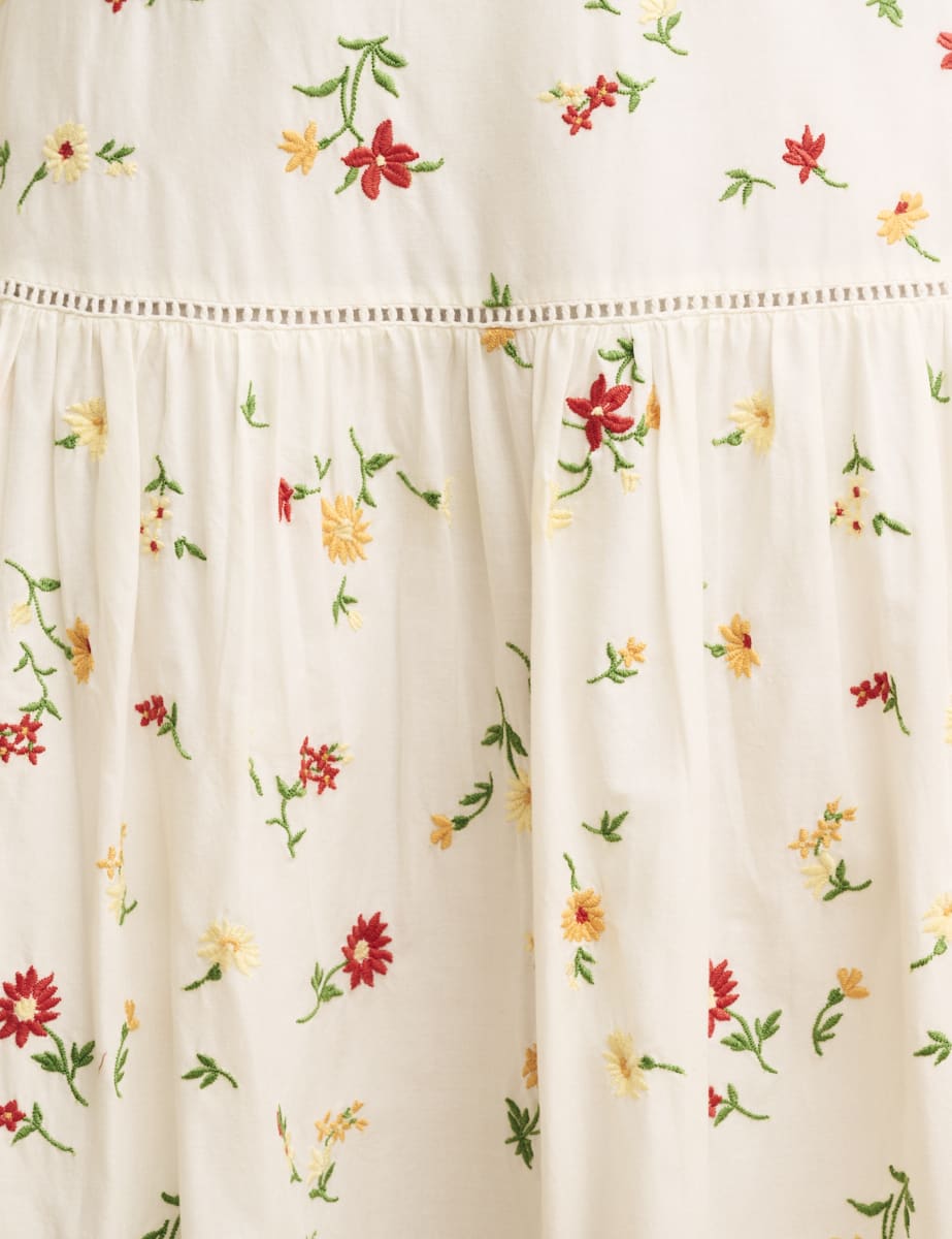 White Embroidered Summer Midi Skirt