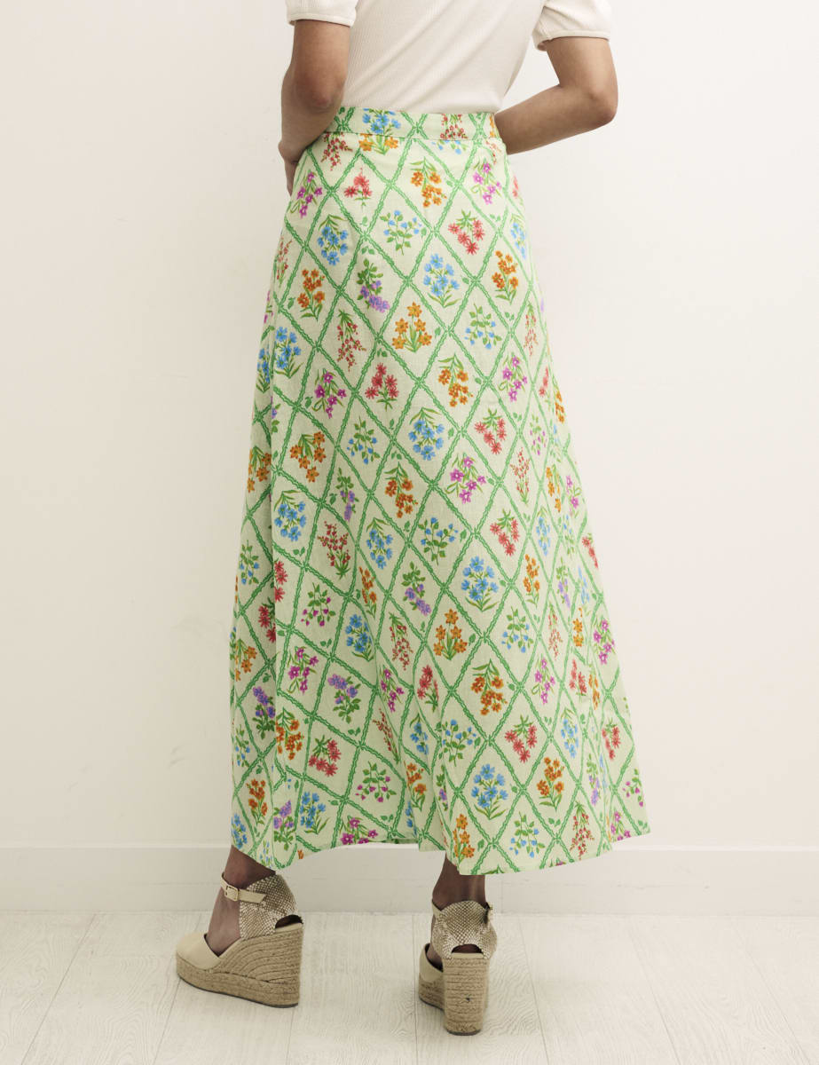 Green Floral Trellis Midi Skirt