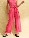 Pink Scallop Hem Tie Belt Trousers