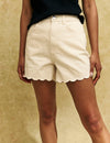 Cream Denim Scallop Shorts