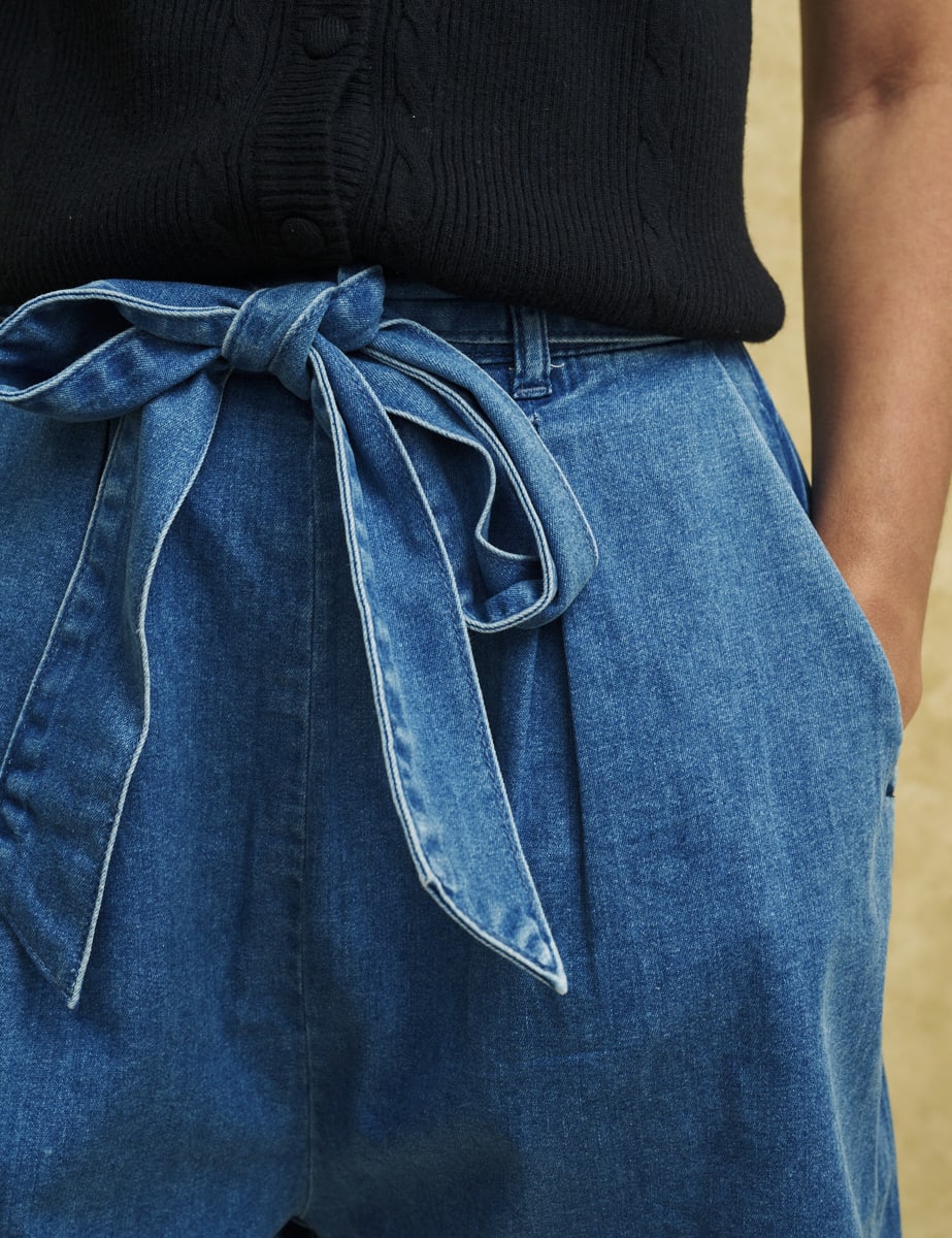 Blue Denim Tie Waist Shorts