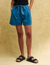 Blue Denim Tie Waist Shorts