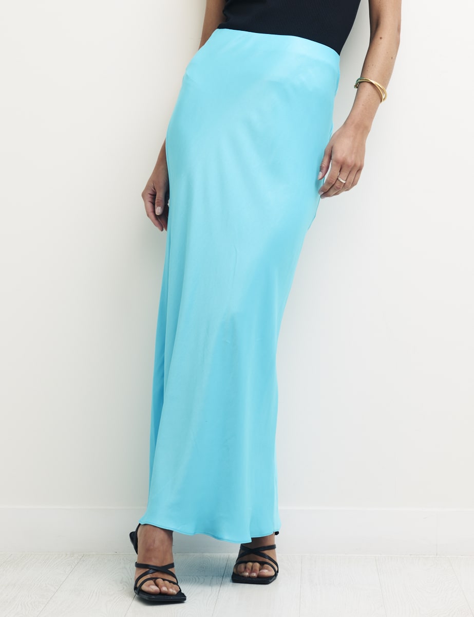 Blue Mila Satin Slip Skirt