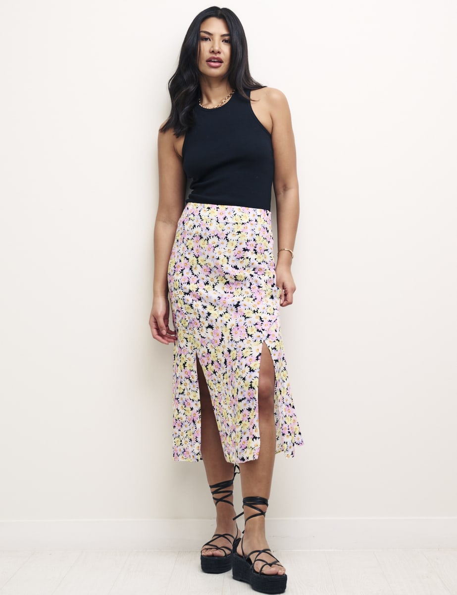 Daisy Floral Print Sara Midi Skirt