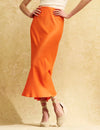 Orange Satin Slip Mila Midi Skirt