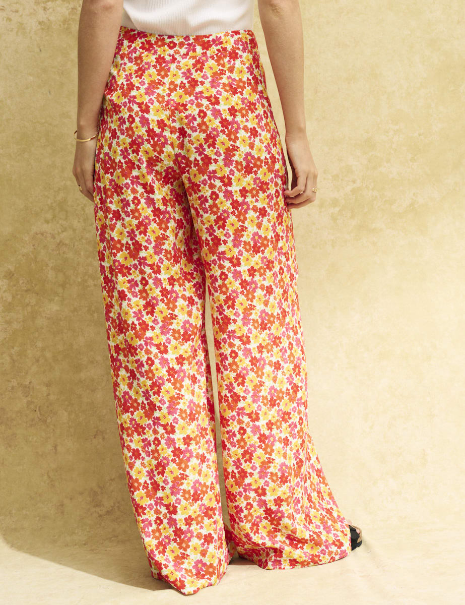 Orange Floral Print Wide Leg Cora Trousers