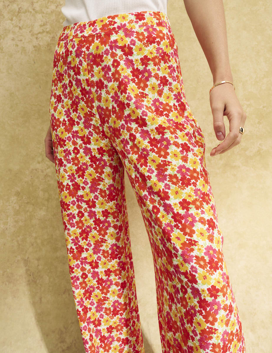 Orange Floral Print Wide Leg Cora Trousers