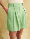 Green Linen-blend Tailored Shorts