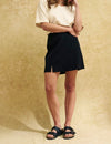 Black Linen-blend Pearl Mini Skirt