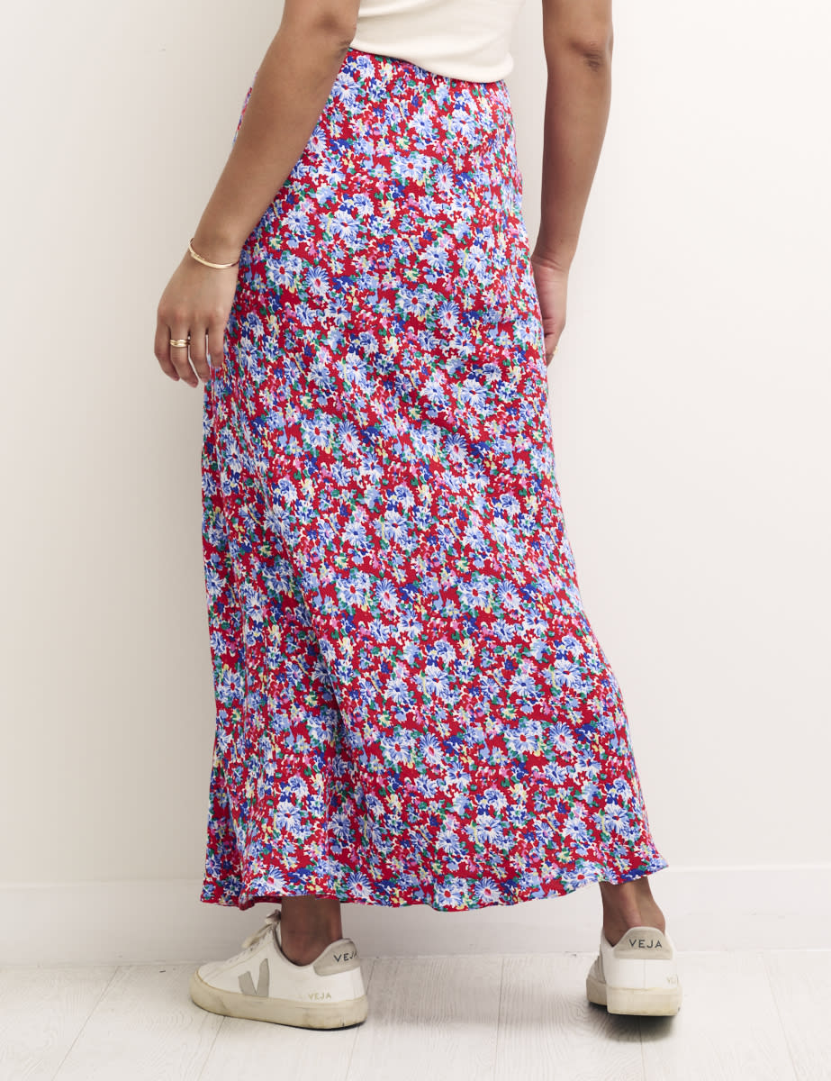 Red Floral Mila Midi Skirt