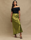 Olive Green Mila Satin Maxi Skirt