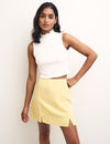 Yellow Linen-blend Pearl Mini Skirt