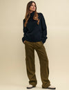 Khaki Green Cargo Utility Straight Leg Twill Trousers