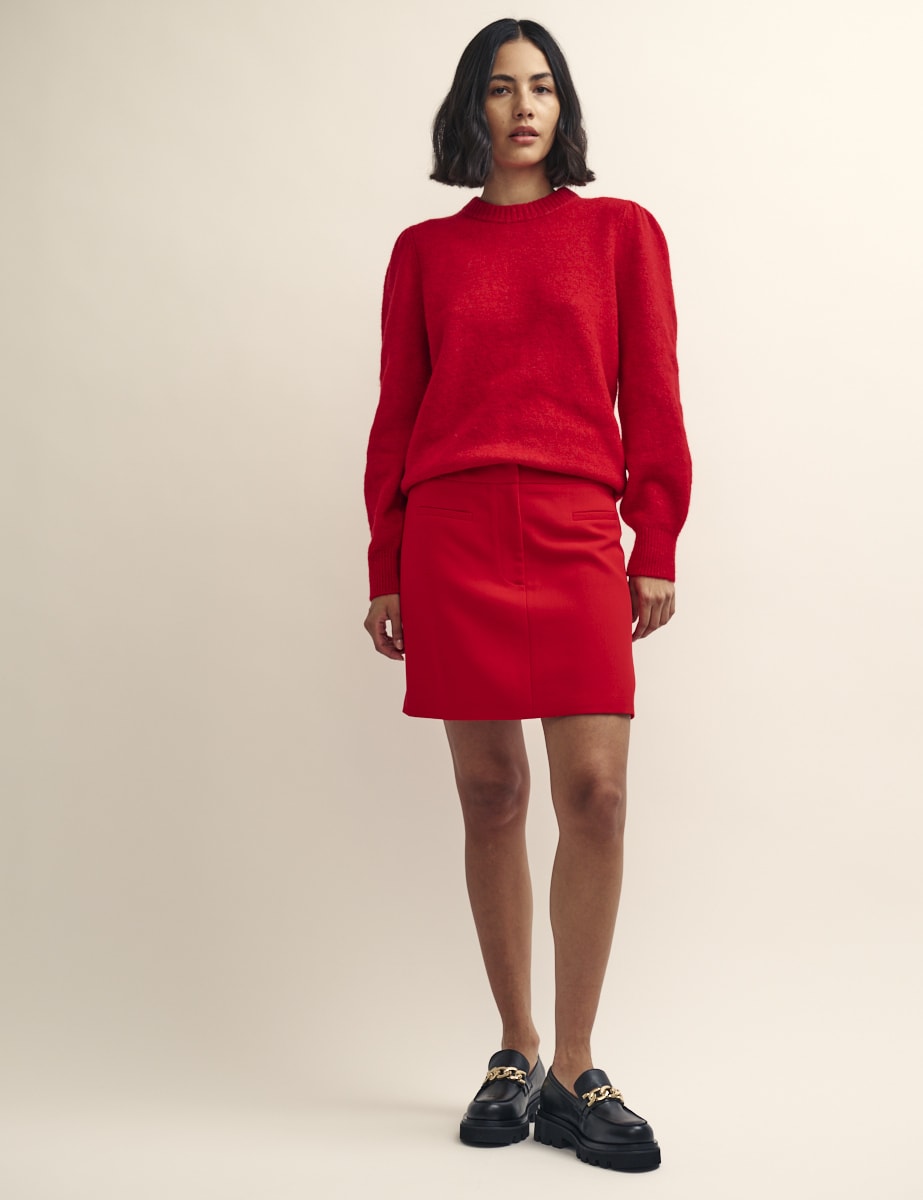 Red Tailored Mini Skirt