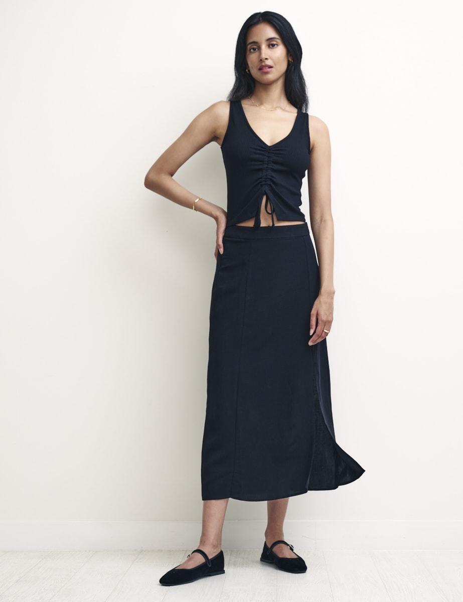 Black Side Slit Tara Midi Skirt