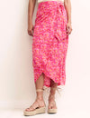 Pink Watercolour Wrap Midi Skirt