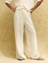 Cream Linen-blend Drawstring Wide Leg Trousers