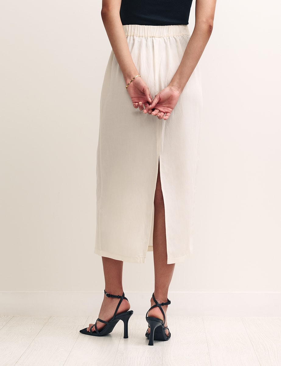 Ivory Linen-blend Column Midaxi Skirt