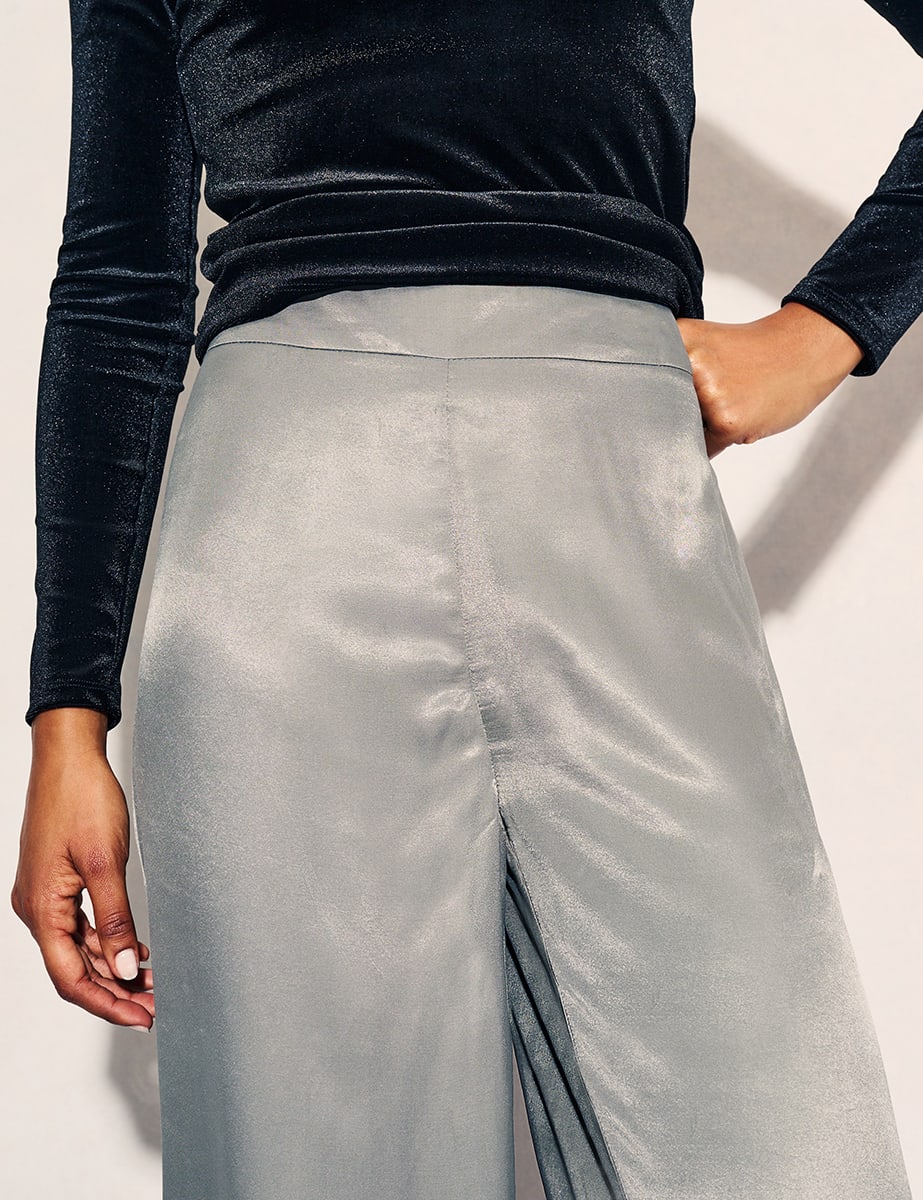 Silver Satin Wide Leg Azora Trousers