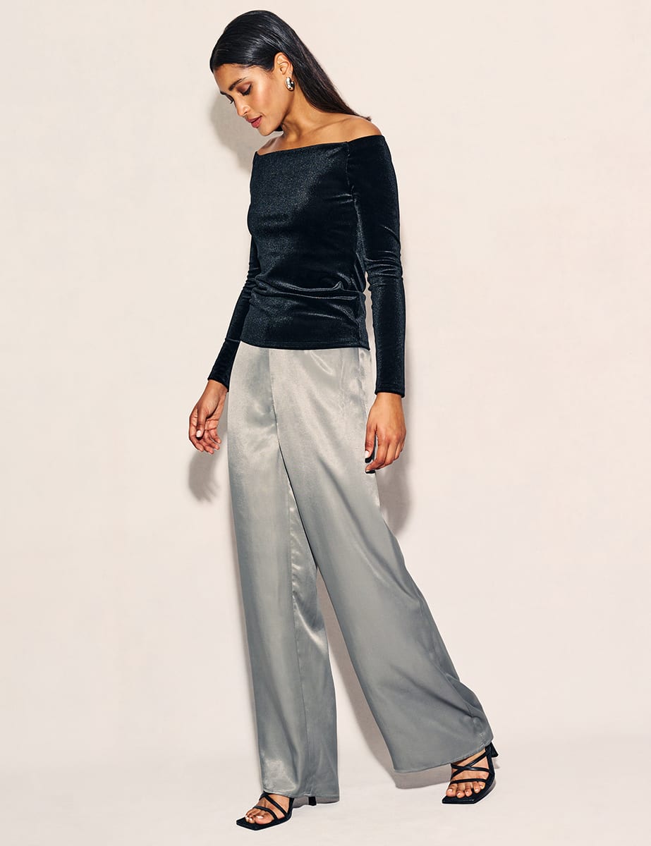 Silver Satin Wide Leg Azora Trousers