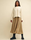 Beige Pleated Midaxi Skirt