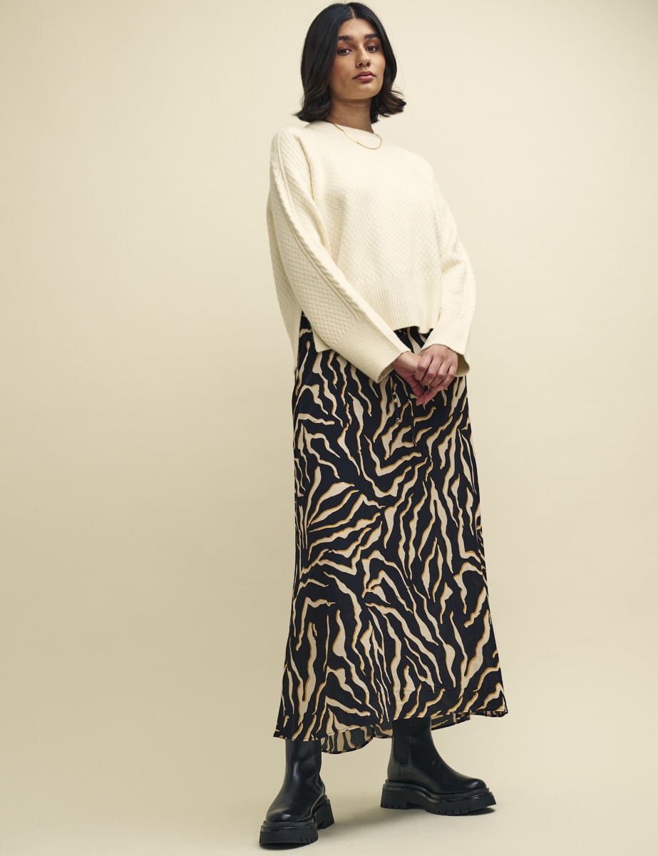 Petite Animal Print Drawstring Waist Midaxi Skirt