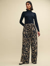 Petite Animal Print Wide Leg Drawstring Trousers