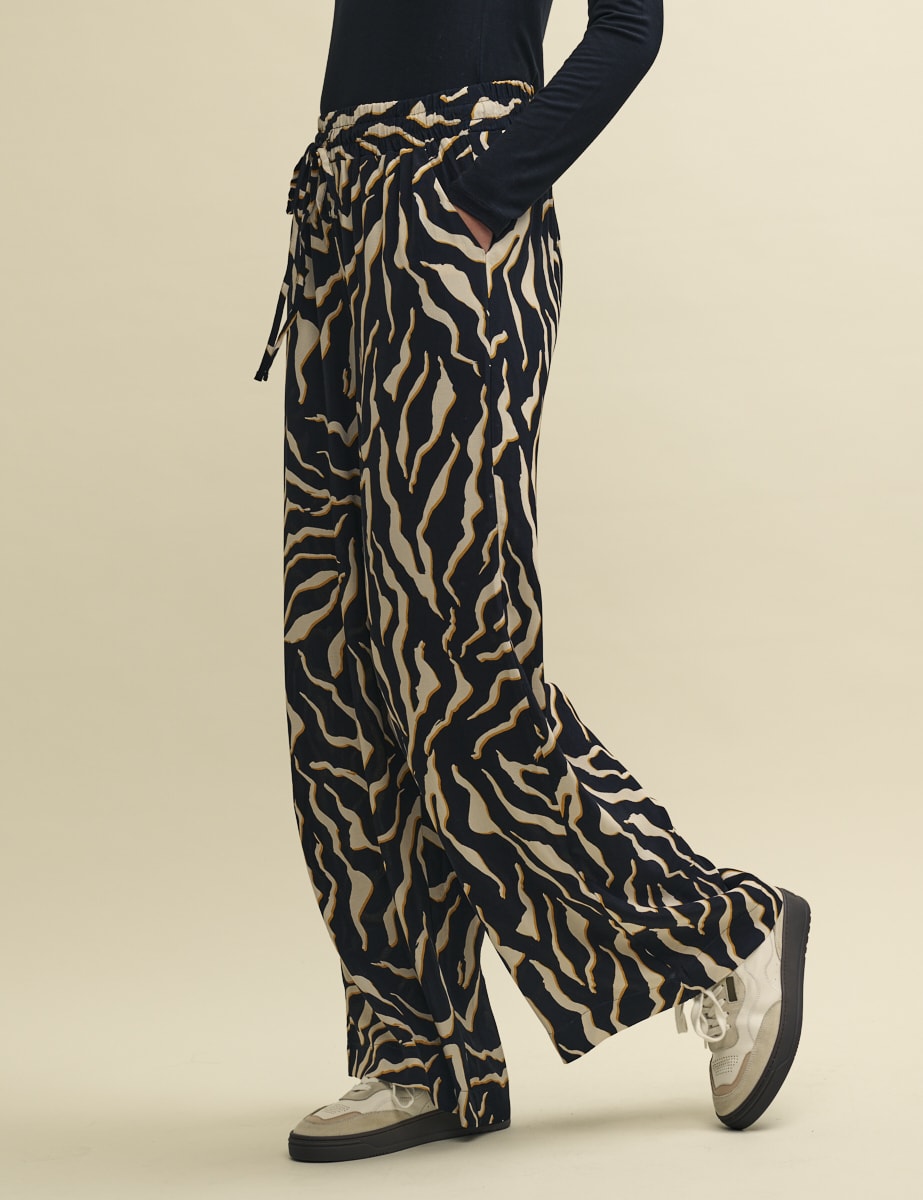 Animal Print Wide Leg Drawstring Trousers