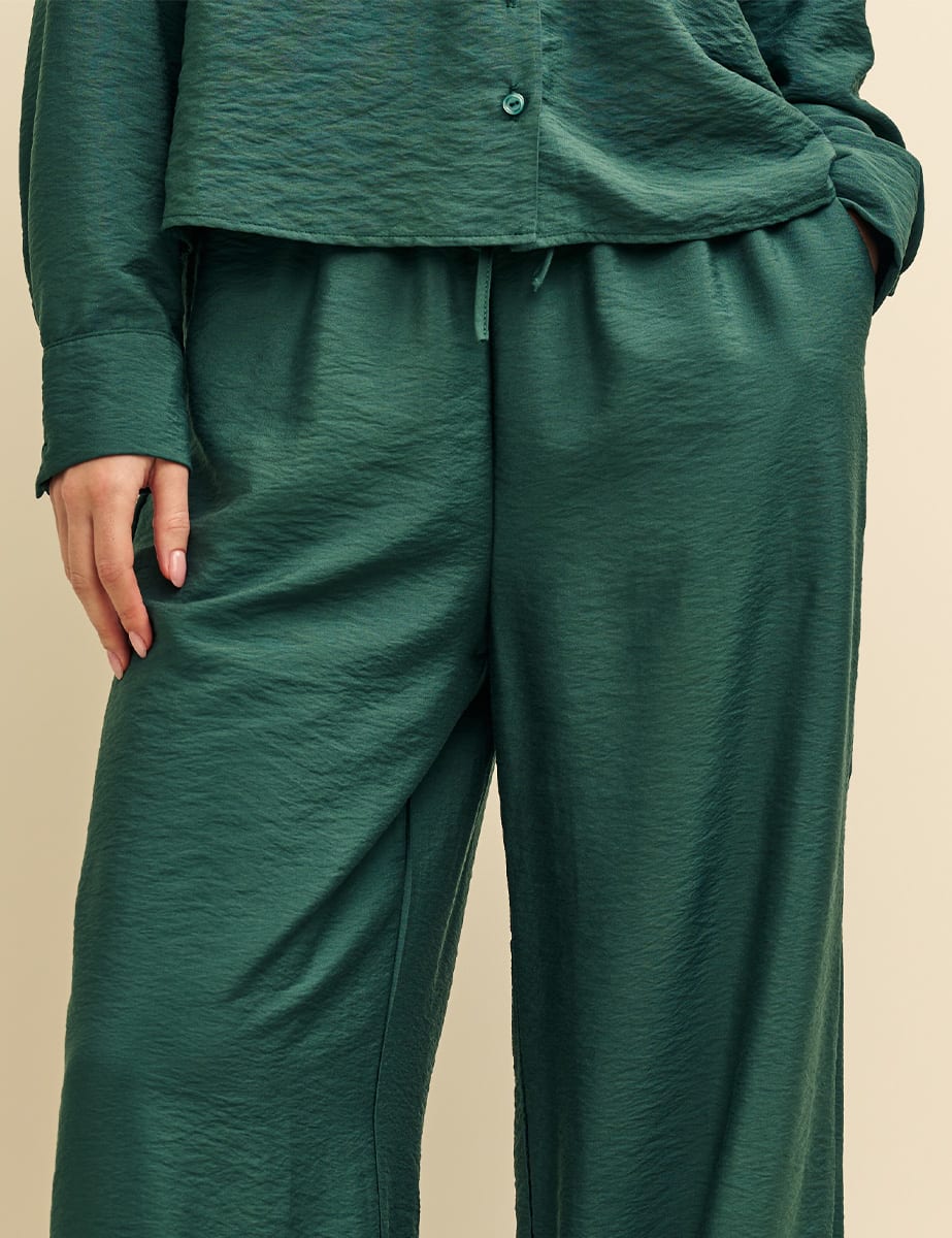 Petite Green Wide Leg Drawstring Trousers