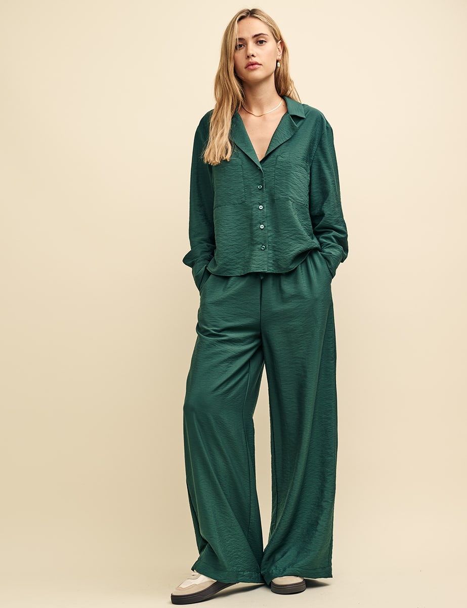 Petite Green Wide Leg Drawstring Trousers