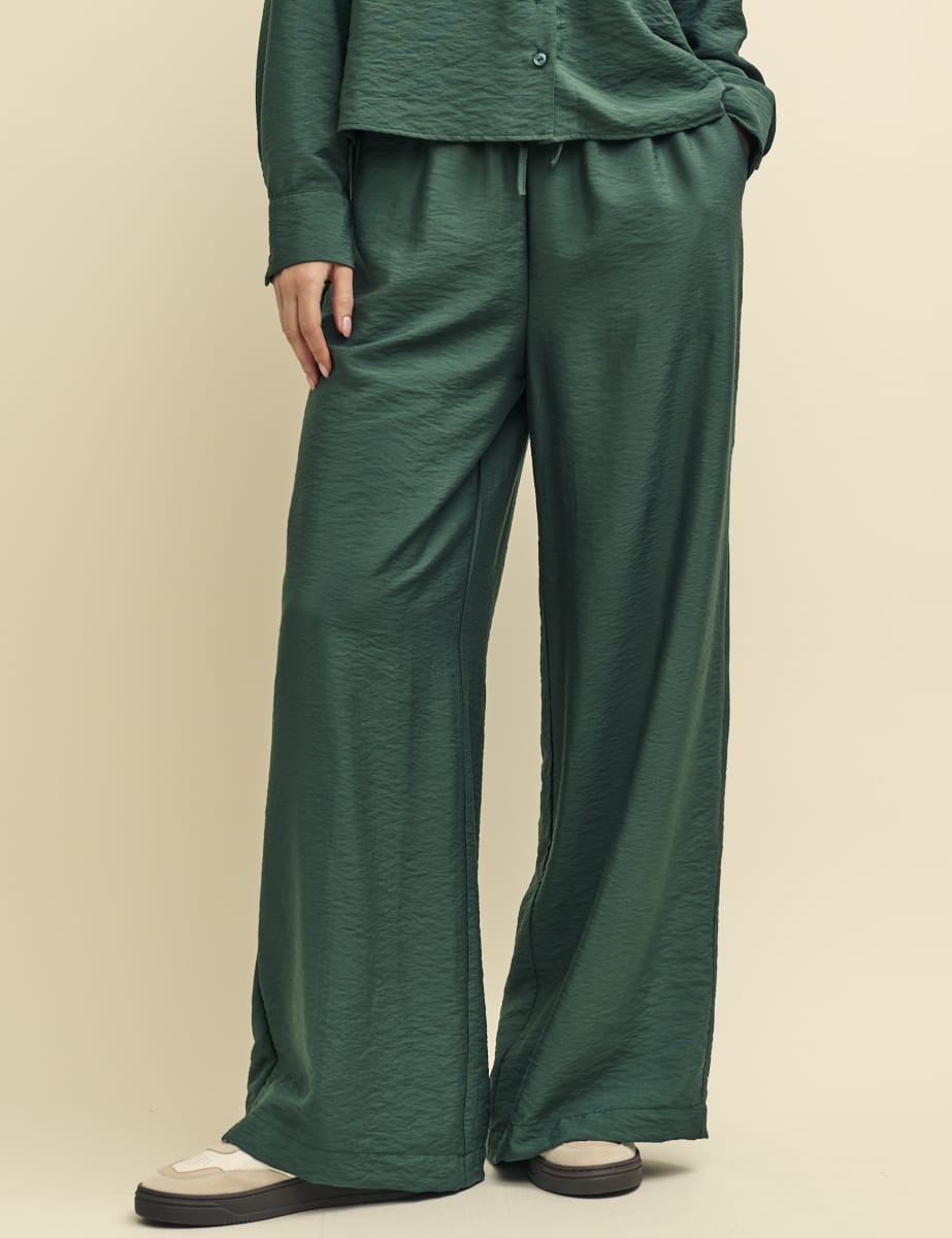 Petite Green Wide Leg Drawstring Trousers