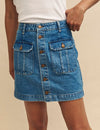 Blue Mid Wash Denim Button-Up Mini Skirt