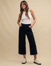 Black Cropped Denim High Rise Wide Leg Jeans