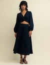 Black Linen-blend A Line Midi Skirt