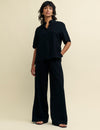 Black Wide Leg Drawstring Trousers