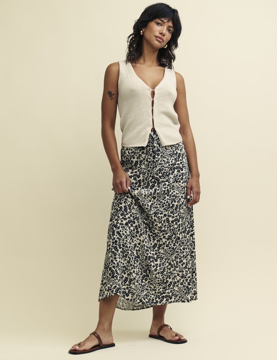 Petite Black Floral Drawstring Waist Midaxi Skirt