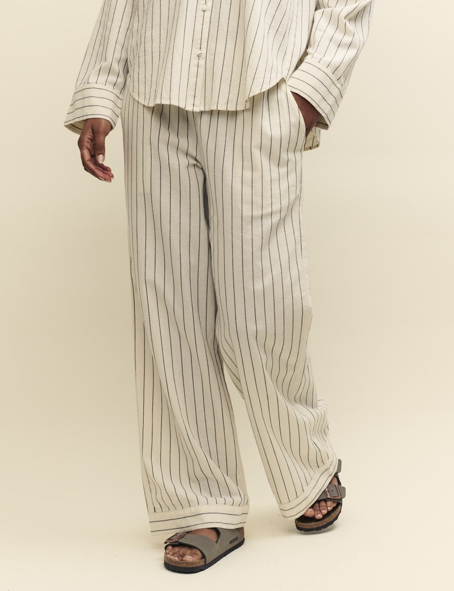 Petite Cream Pinstripe Wide Leg Trousers