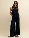 Black Linen-blend Wide Leg Trousers