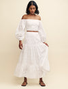 White Broderie Tiered Midi Skirt