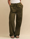 Petite Khaki Green Linen-blend Drawstring Trousers