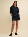 Black Linen-blend Drawstring Shorts