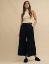 Black Linen-blend Wide Leg Cropped Zeena Trousers