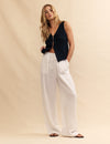 White Linen-blend Drawstring Trousers