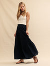 Black Linen-blend Tiered Maxi skirt