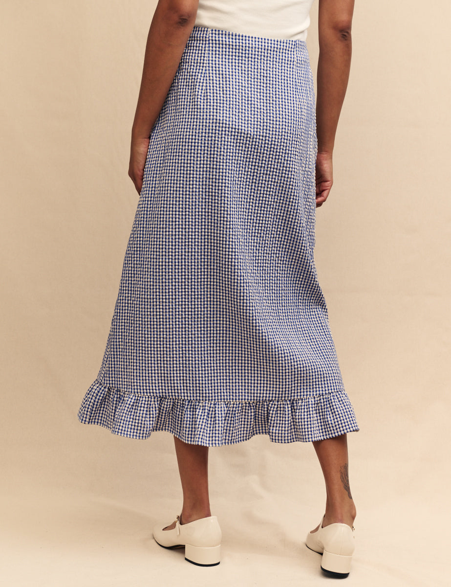 Petite Blue Gingham Annalise Midi Skirt